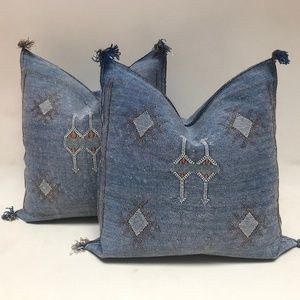 NEW! Moroccan Sabra Pillow Cushion Cover, 20*20 inch Blue Silk